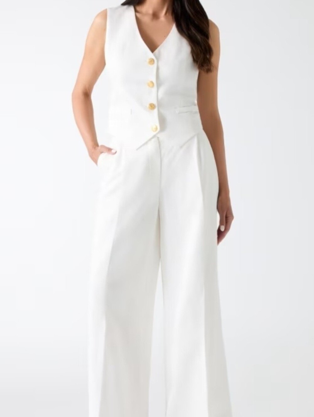 Elegant Sleeveless Ivory/ White Jumpsuit with Gold Buttons